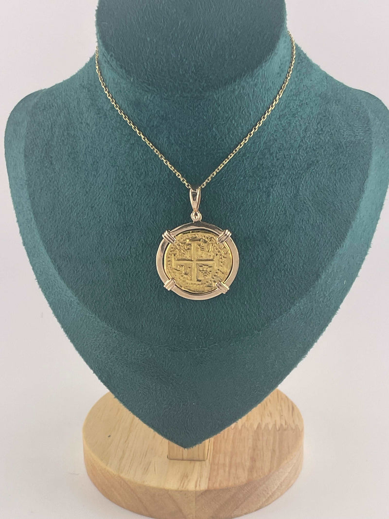 14K SOLID GOLD ATOCHA COIN PENDANT WITH 14K REAL GOLD MINI CHAIN 20”