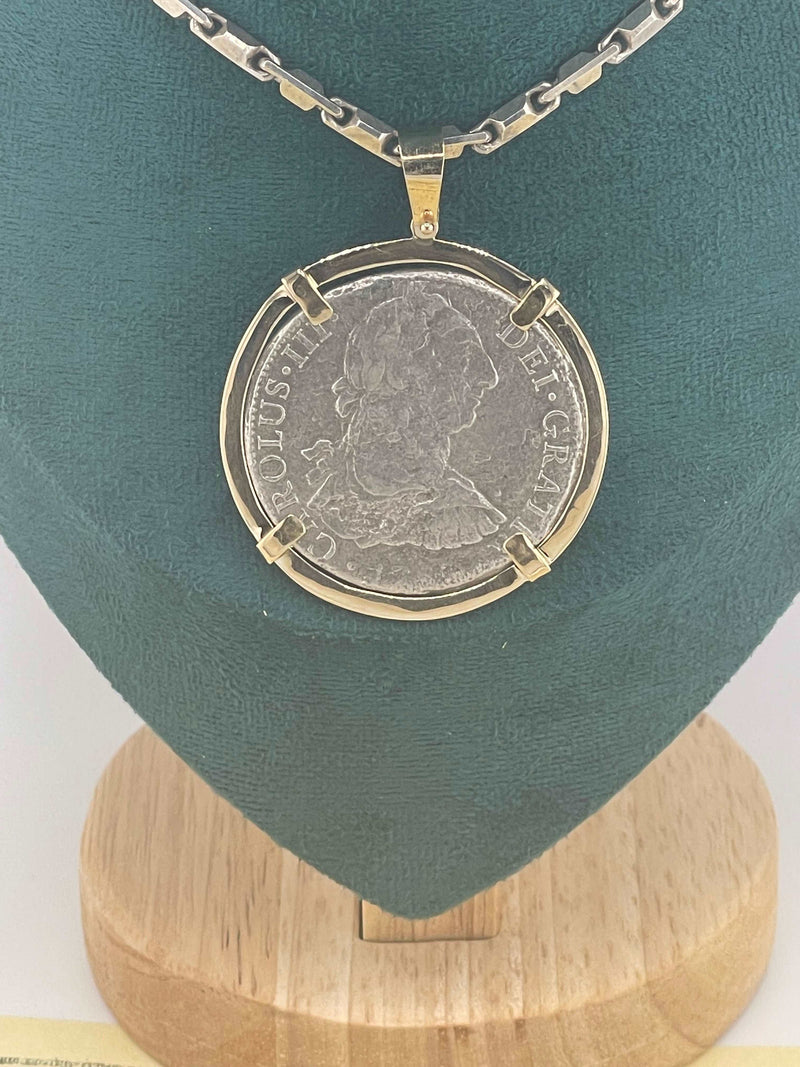 ACTUAL GRADE 1 EL CAZADOR COIN PENDANT IN 10K SOLID REAL GOLD BEZEL