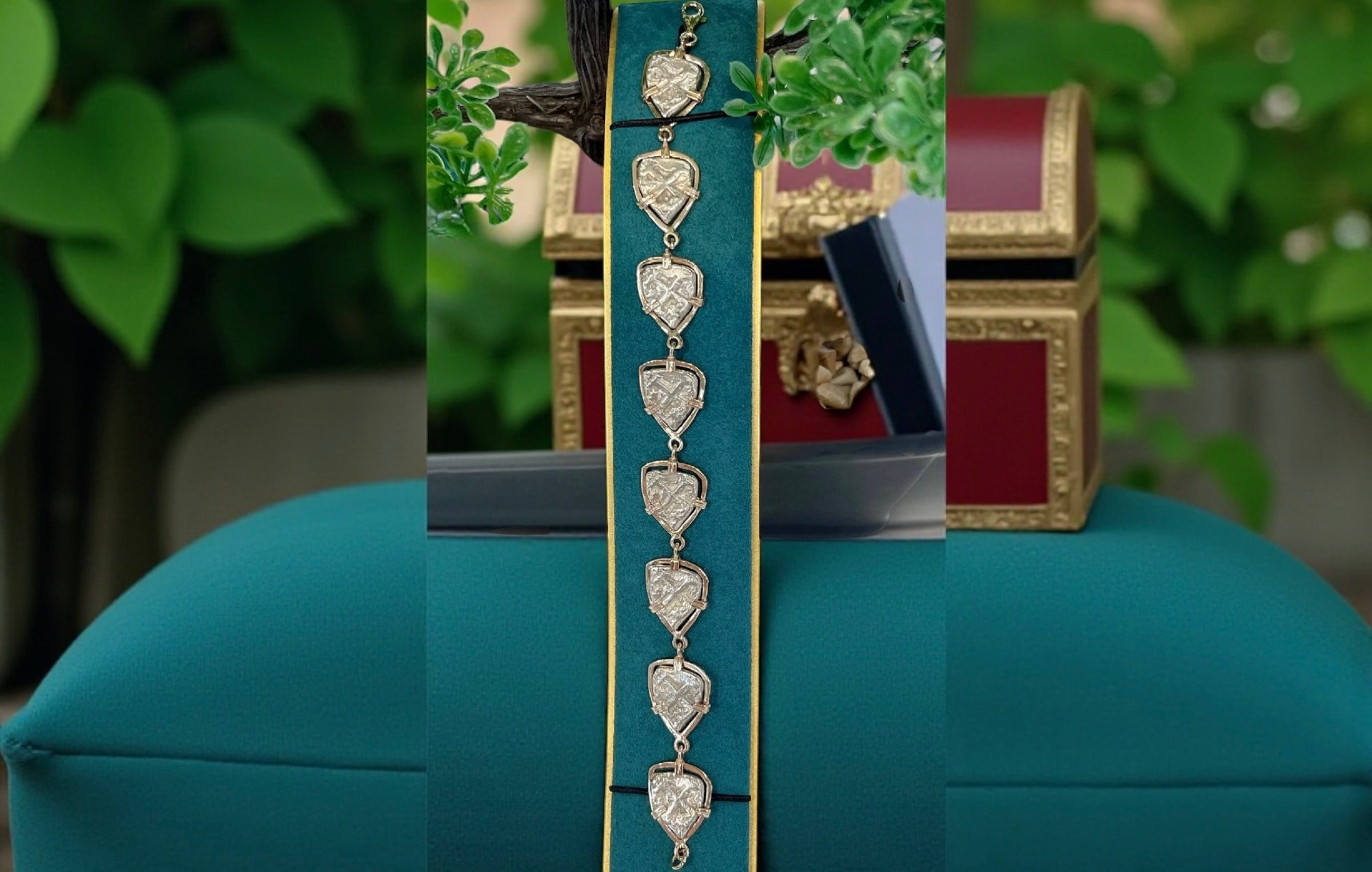 SENORA DE ATOCHA SOLID SILVER COIN BRACELET IN 14K SOLID GOLD BEZEL