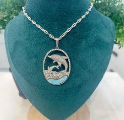 BEAUTIFUL LARIMAR DOUBLE DOLPHIN PENDANT