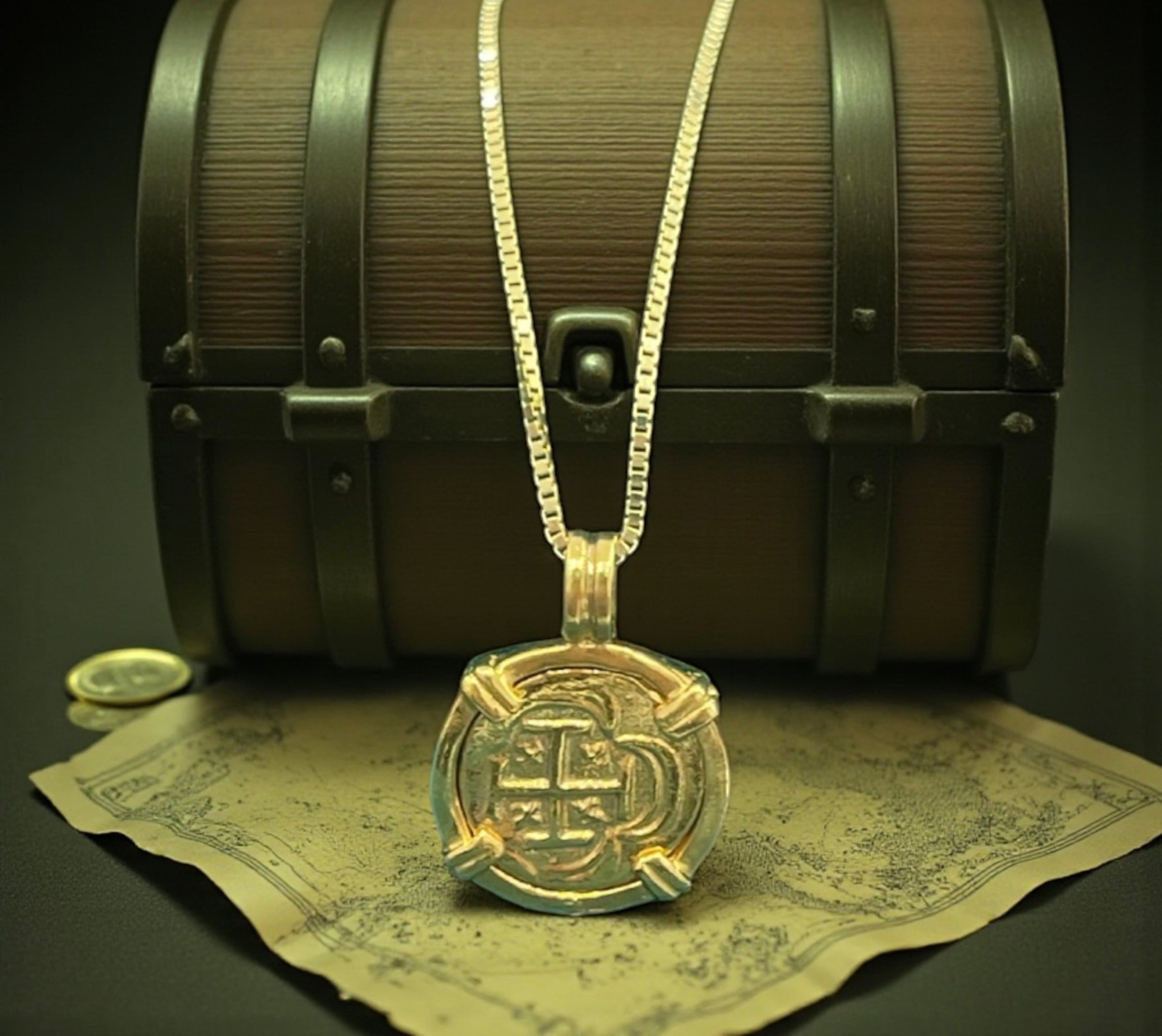 14k real gold mini shipwreck treasure gold coin pendant