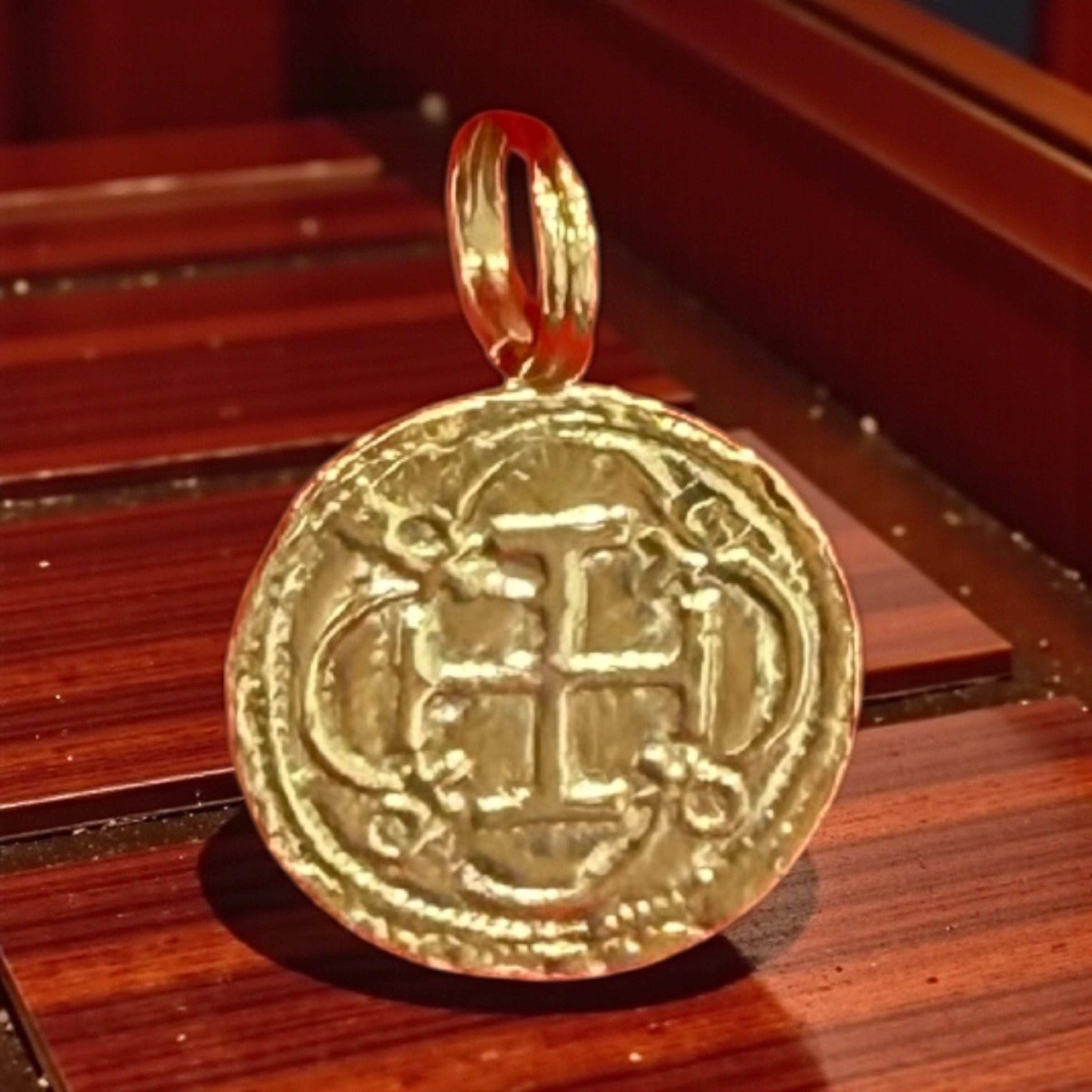 DIME SIZE ATOCHA SHIPWRECK GOLD COIN PENDANT HANDMADE WITH 14K REAL GOLD