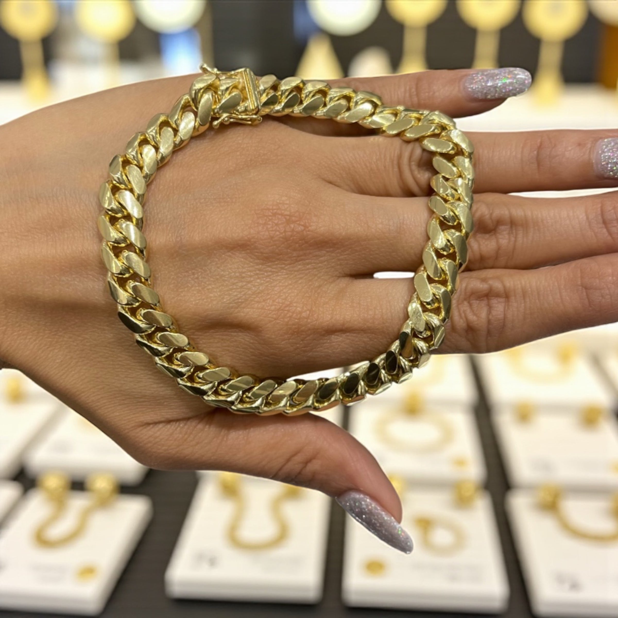 14K SOLID REAL GOLD MIAMI CU-BAN LINK HEAVY WEIGHT BRACELET 9MM