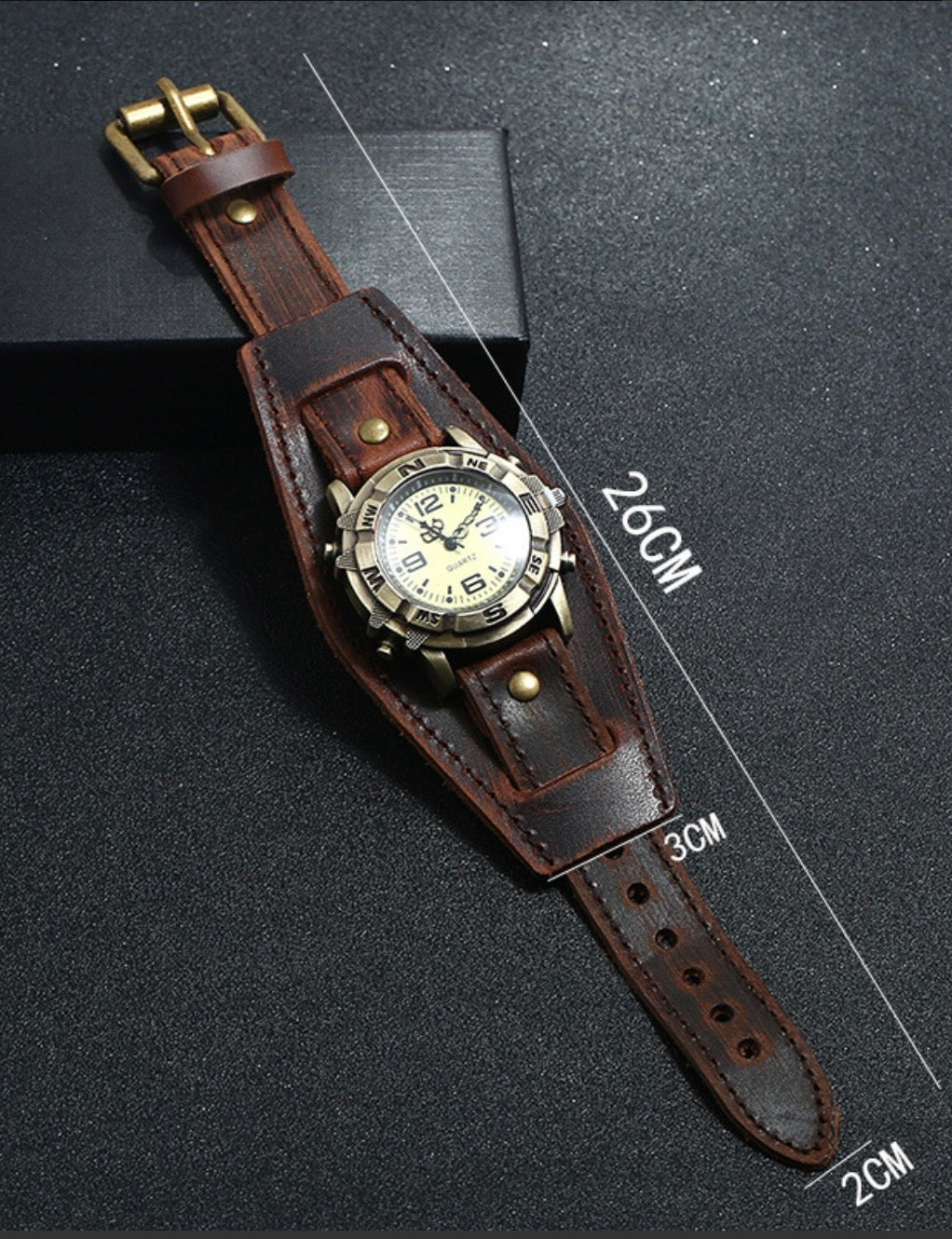 Genuine Cowhide Leather Watch Bracelet For Men Women Alloy Cuff Wristwatch