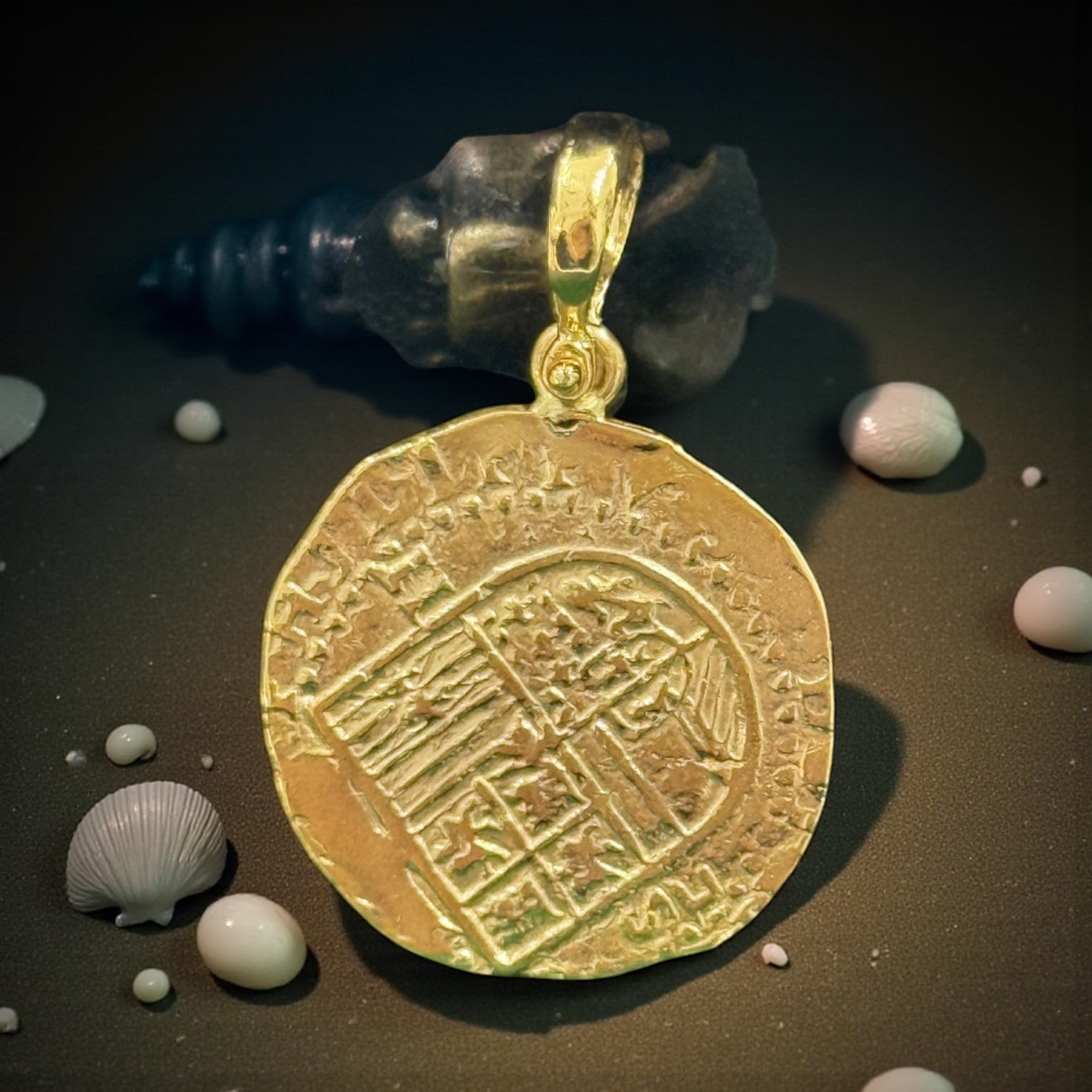 MUSEUM QUALITY RECREATION OF ATOCHA SHIPWRECK GOLD COIN PENDANT HANDMADE WITH 14k REAL GOLD