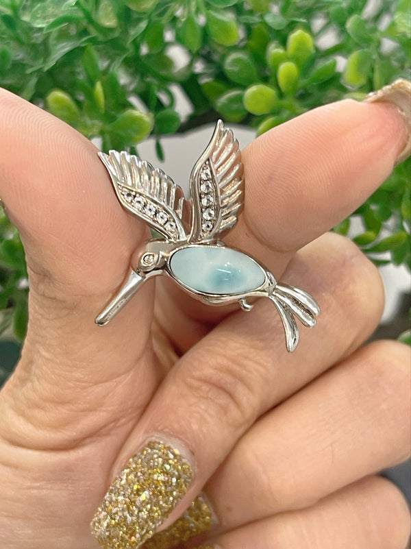 BEAUTIFUL HUMMINGBIRD LARIMAR PENDANT