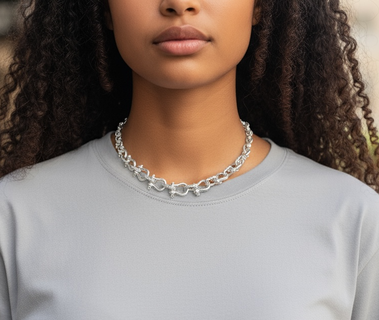 HANDMADE 925 STERLING SILVER SOLID SHACKLE CHOKER CHAIN 11MM