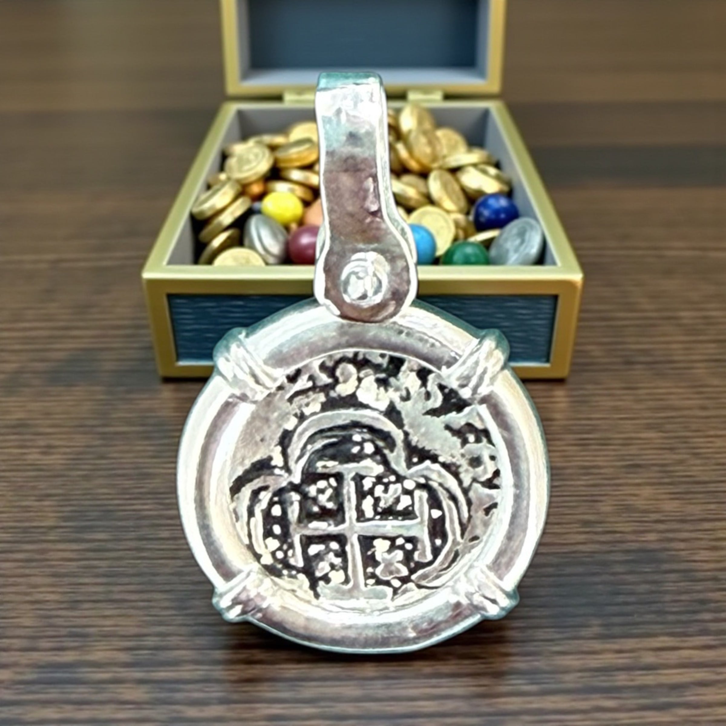 HANDMADE ATOCHA SILVER MINI ROUND SHAPE COIN PENDANT 16MM