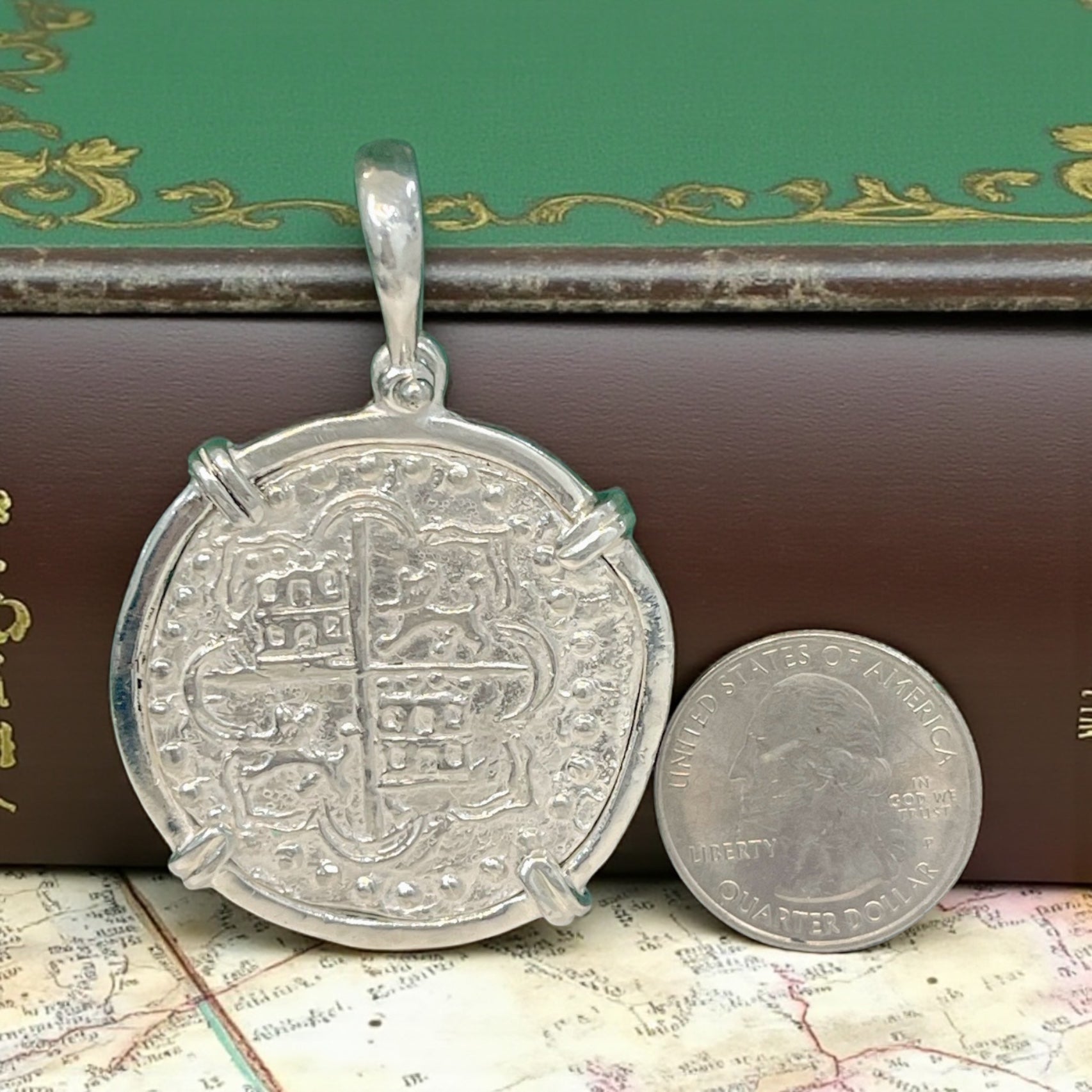ATOCHA SOLID SILVER HEAVY COIN PENDANT HANDMADE FROM ATOCHA SILVER