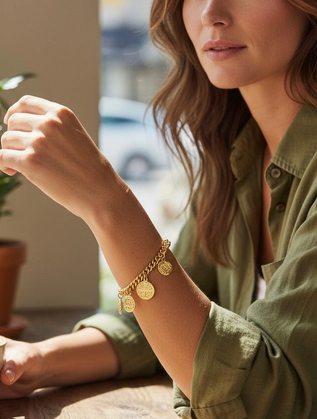 BEAUTIFUL ATOCHA 925 STERLING SILVER COIN BRACELET