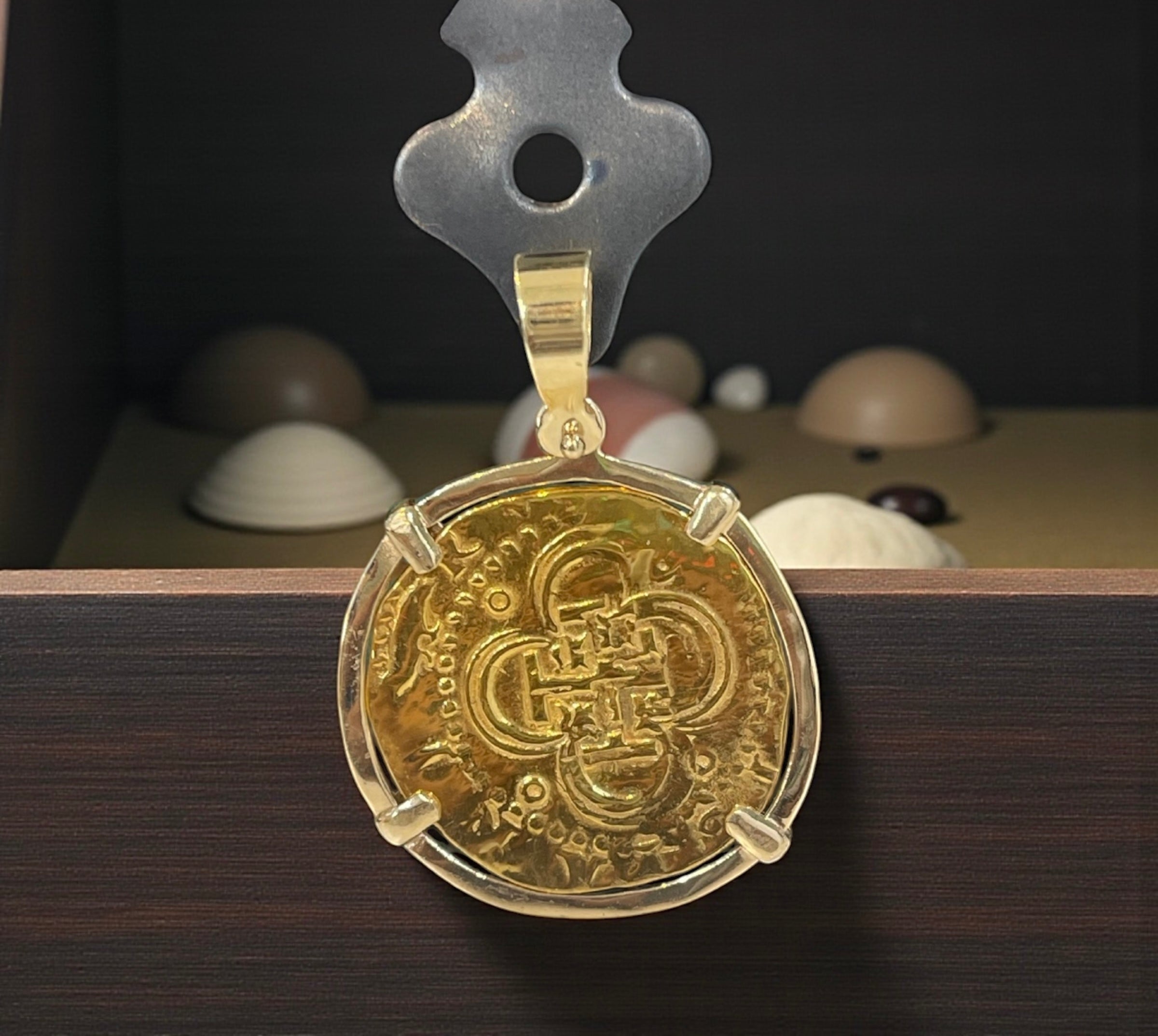 MUSEUM QUALITY RECREATION OF ATOCHA SHIPWRECK GOLD COIN PENDANT HANDMADE WITH 14k REAL GOLD
