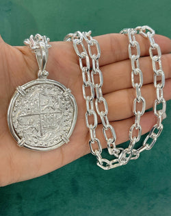 Solid Atocha shipwreck treasure Mel fisher silver coin pendant.