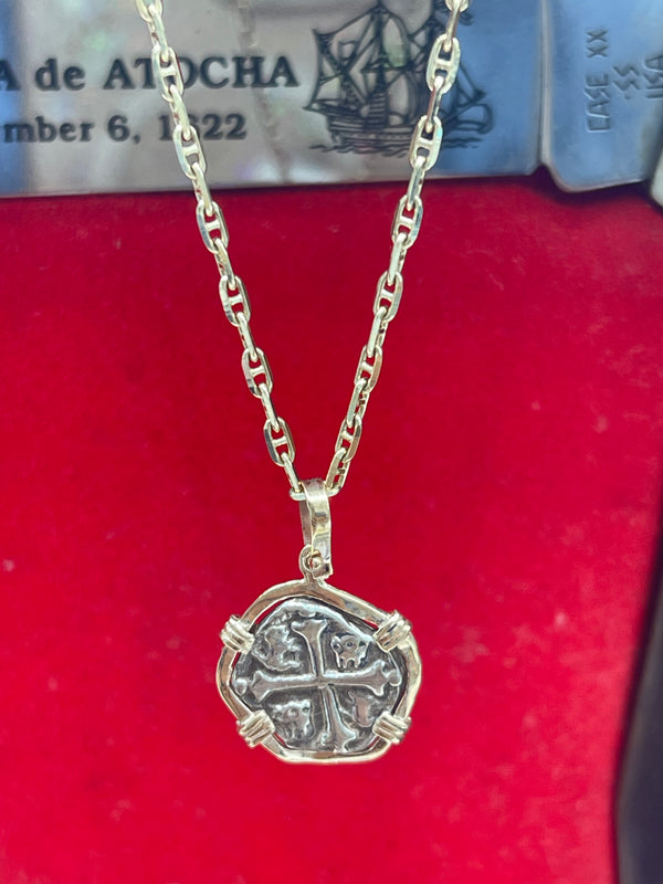 ATOCHA SILVER MINI COIN PENDANT IN 14KT GOLD BEZEL