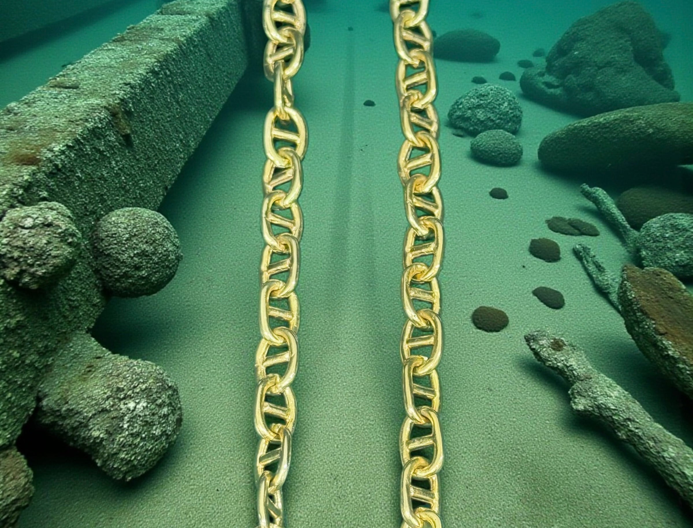 14k solid real gold handmade rounded anchor link chain 7.5mm