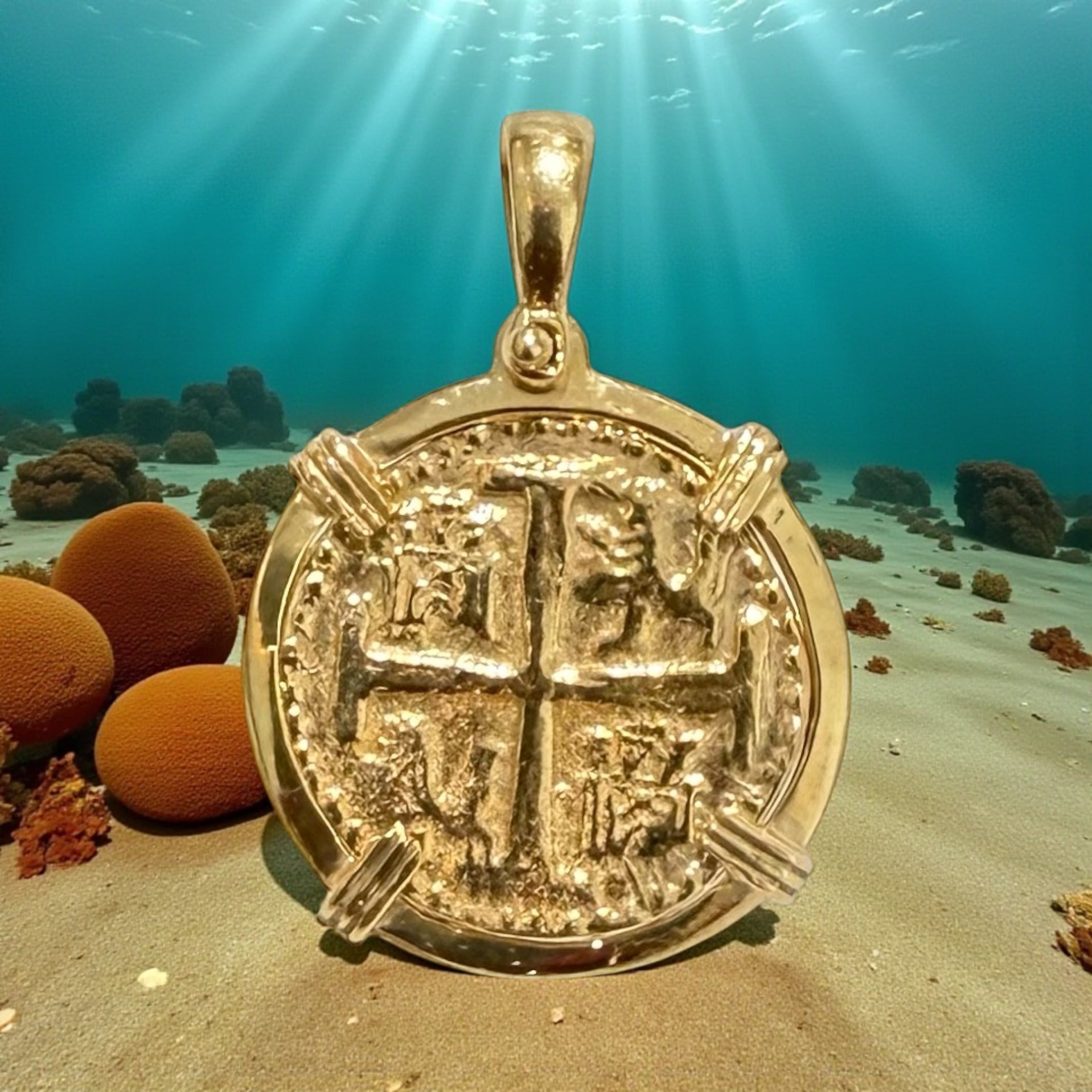 MUSEUM QUALITY ATOCHA SHIPWRECK GOLD COIN PENDANT HANDMADE WITH 14k SOLID GOLD 20MM