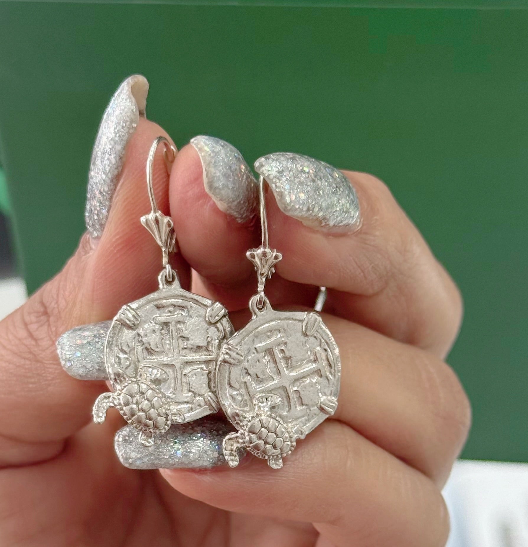 ATOCHA SILVER MINI COIN EARRINGS IN TURTLE SETTING