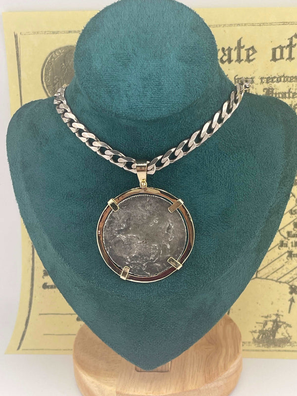 ACTUAL EL CAZADOR COIN PENDANT IN 10K SOLID REAL GOLD BEZEL GRADE 2