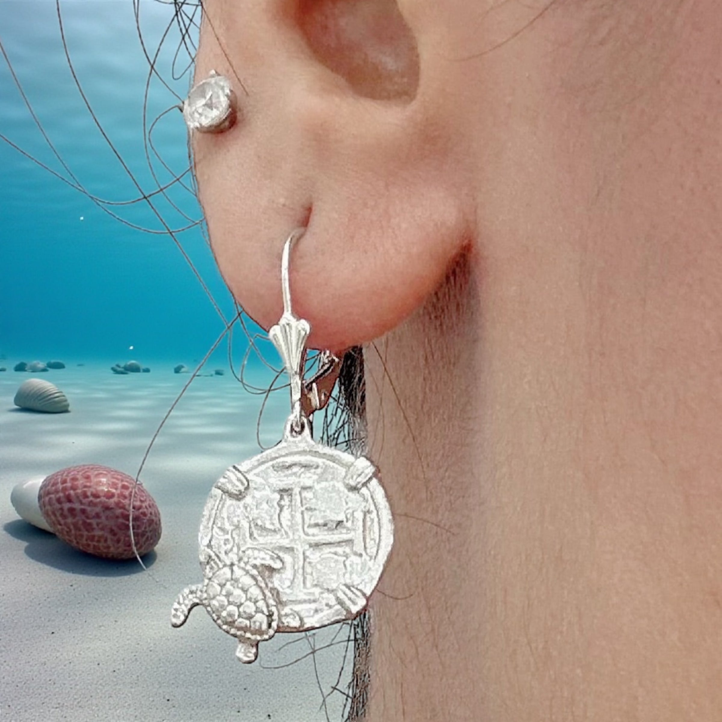 ATOCHA SILVER MINI COIN EARRINGS IN TURTLE SETTING