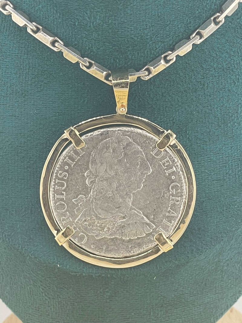 ACTUAL GRADE 1 EL CAZADOR COIN PENDANT IN 10K SOLID REAL GOLD BEZEL