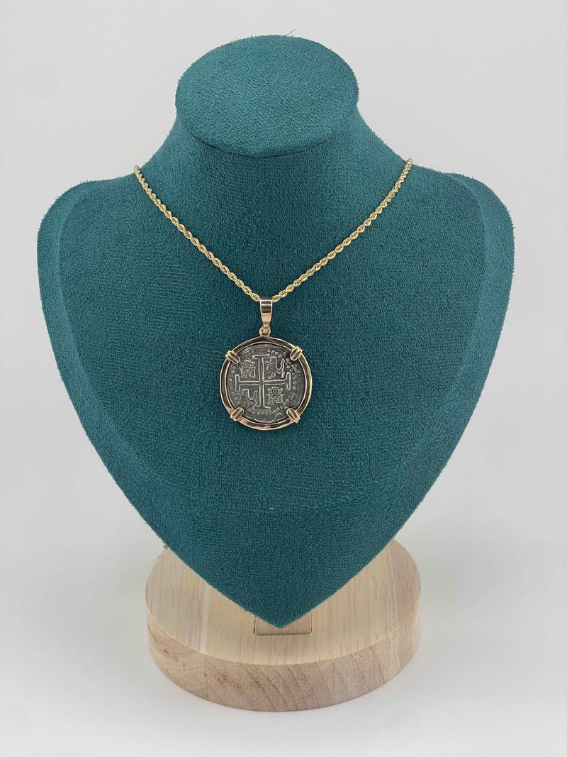 NUESTRA SENORA DE ATOCHA SILVER COIN PENDANT IN 14KT SOLID GOLD BEZEL