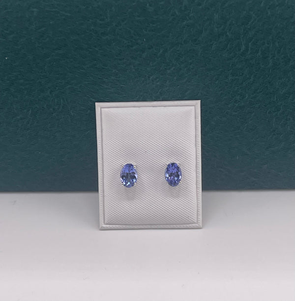 GENUINE AFRICAN TANZANITE STUD EARRINGS SET IN 14K WHITE GOLD 4MM