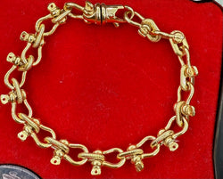 14k solid real gold heavy handmade shackle link bracelet 9.5mm