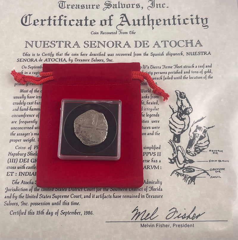 ACTUAL COIN NUESTRA SENORA DE ATOCHA SILVER COIN 4 REALES GRADE 1 PARTIAL DATED X619 COIN