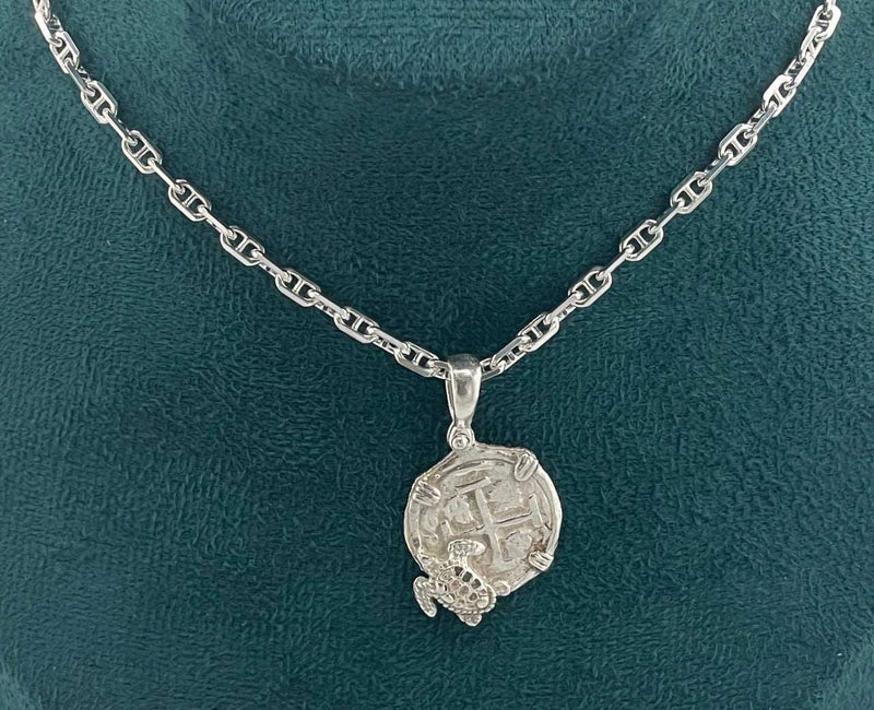 NUESTRA SENORA DE ATOCHA SOLID SILVER COIN PENDANT WITH TURTLE