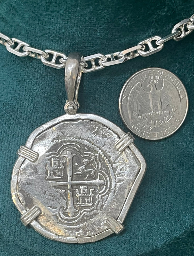 NUESTRA SENORA DE ATOCHA SOLID SILVER LARGE 8 REALE SIZE COIN PENDANT