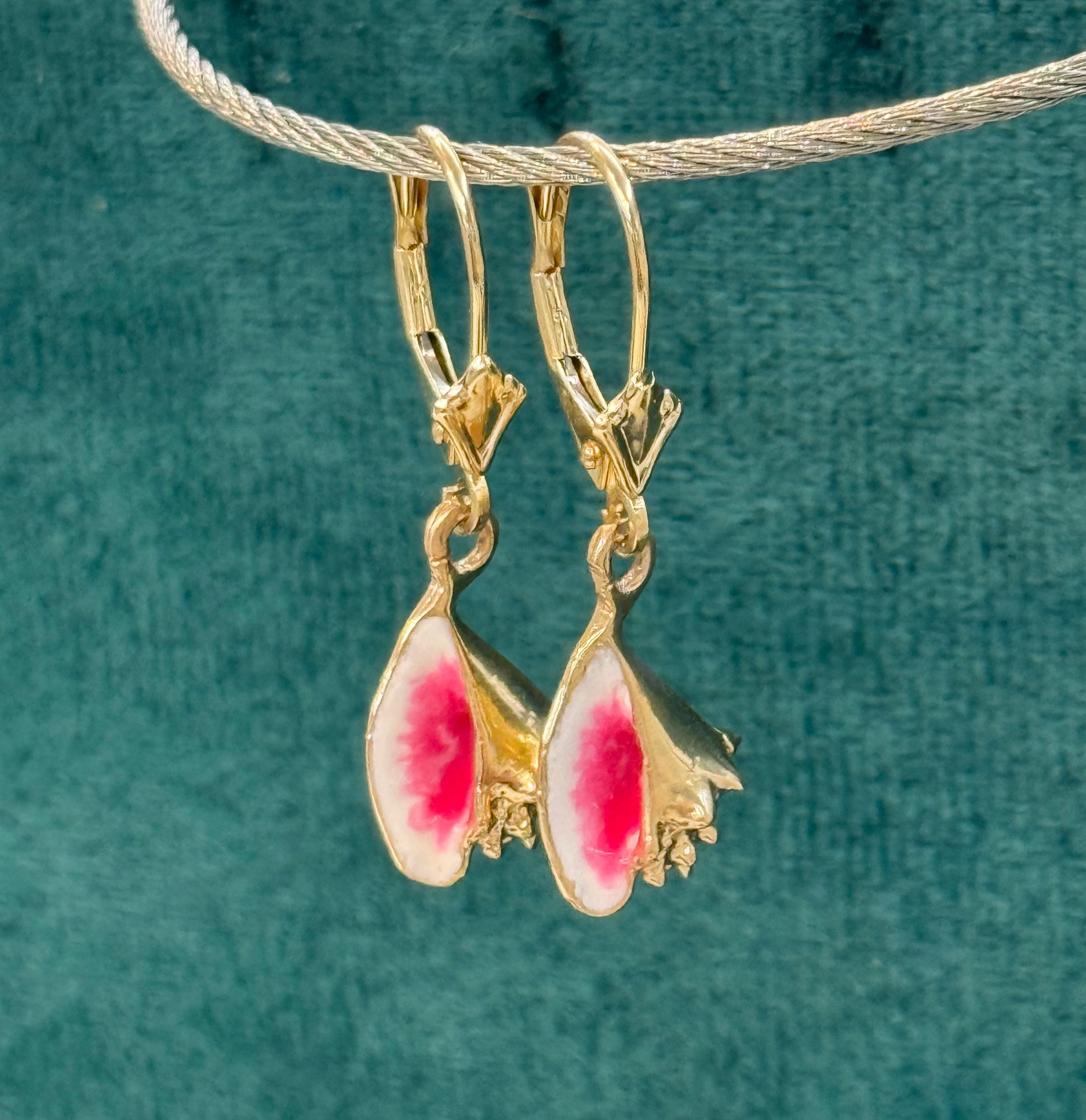 14K REAL SOLID GOLD HANDMADE MINI CONCH SHELL EARRINGS