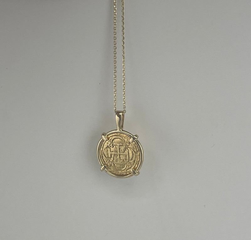 ATOCHA SHIPWRECK GOLD COIN PENDANT HANDMADE WITH 14k SOLID GOLD WITH 14k REAL GOLD CHAIN 18” LONG