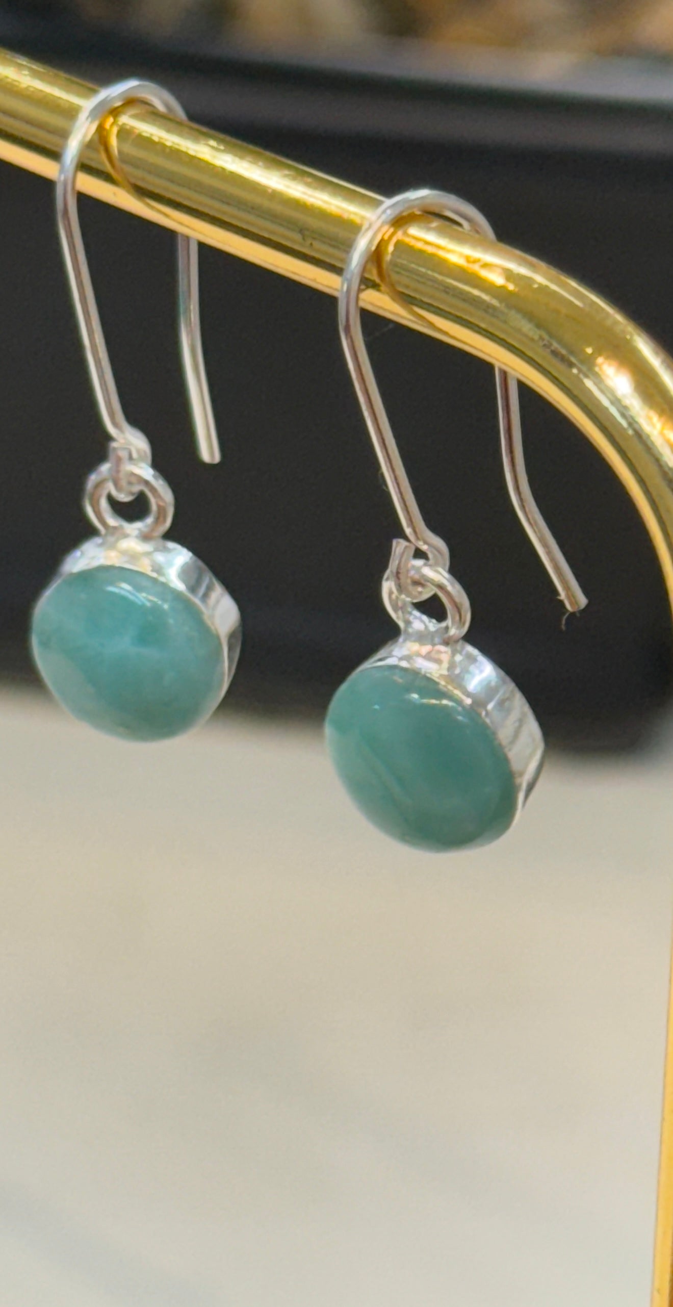 Handmade Blue Round Larimar Earrings