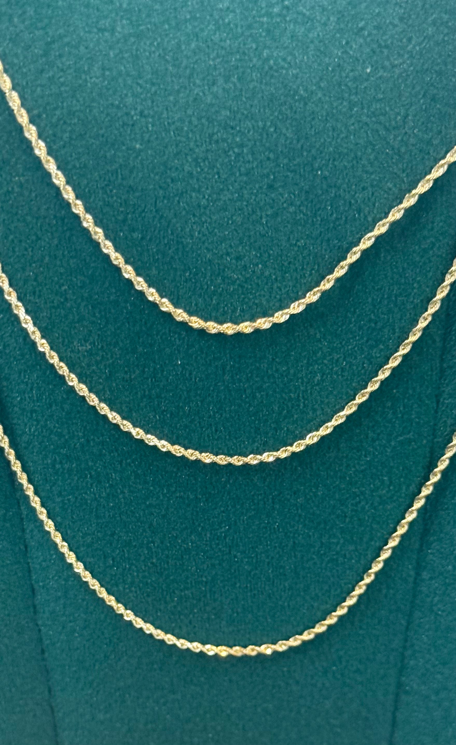 14K SOLID REAL GOLD BEAUTIFUL ROPE  CHAIN 1.5MM SOLD PER PIECE