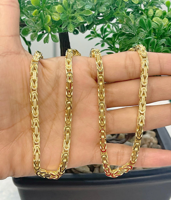 14K SOLID REAL GOLD  BEAUTIFUL  BYZANTINE CHAIN 4MM (KING’S CHAIN)