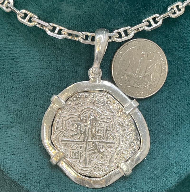 NUESTRA SENORA DE ATOCHA SOLID SILVER BIG 8 REALE SIZE COIN PENDANT