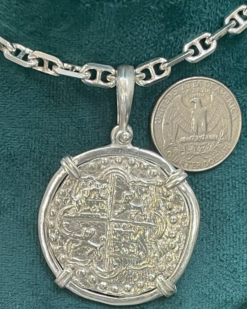 NUESTRA SENORA DE ATOCHA SOLID SILVER BIG 8 REALE SIZE COIN PENDANT