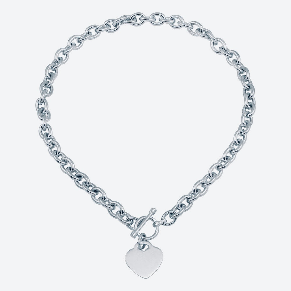 Beautiful 925 solid sterling silver heart toggle necklace 16”