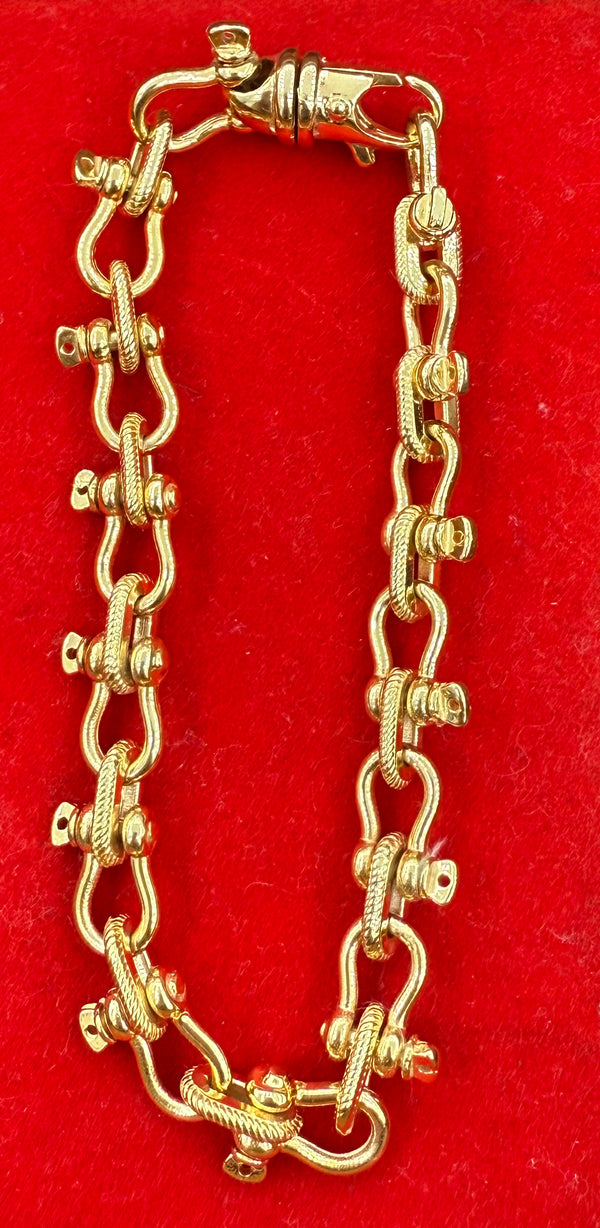 14k solid real gold heavy handmade shackle link bracelet 9.5mm