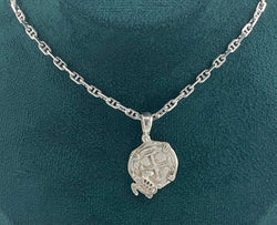 NUESTRA SENORA DE ATOCHA SOLID SILVER COIN PENDANT WITH TURTLE