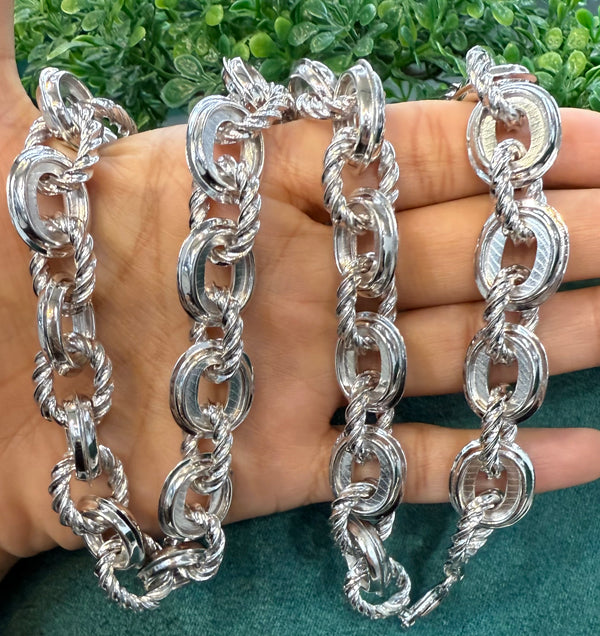 925 ITALIAN SOLID HEAVY STERLING SILVER HANDMADE MONEY CHAIN 15MM