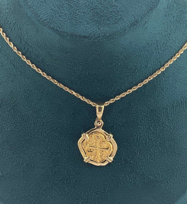 ATOCHA SHIPWRECK GOLD MINI COIN PENDANT HANDMADE WITH 14k SOLID GOLD