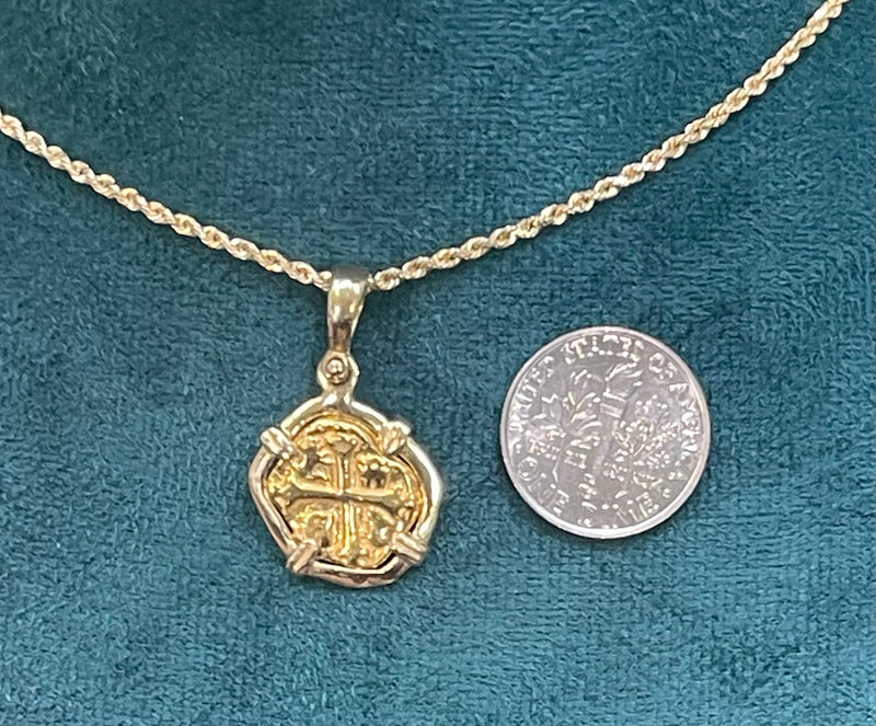 ATOCHA SHIPWRECK GOLD MINI COIN PENDANT HANDMADE WITH 14k SOLID GOLD