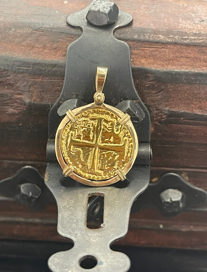 14K REAL GOLD HANDMADE ATOCHA SHIPWRECK COIN PENDANT