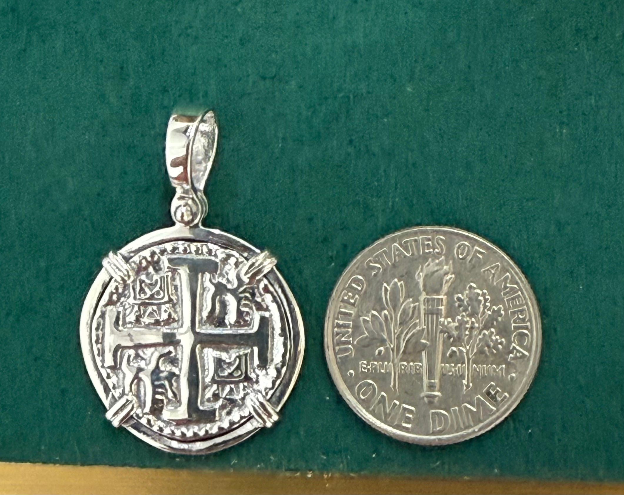 Atocha silver mini coin pendant dime size