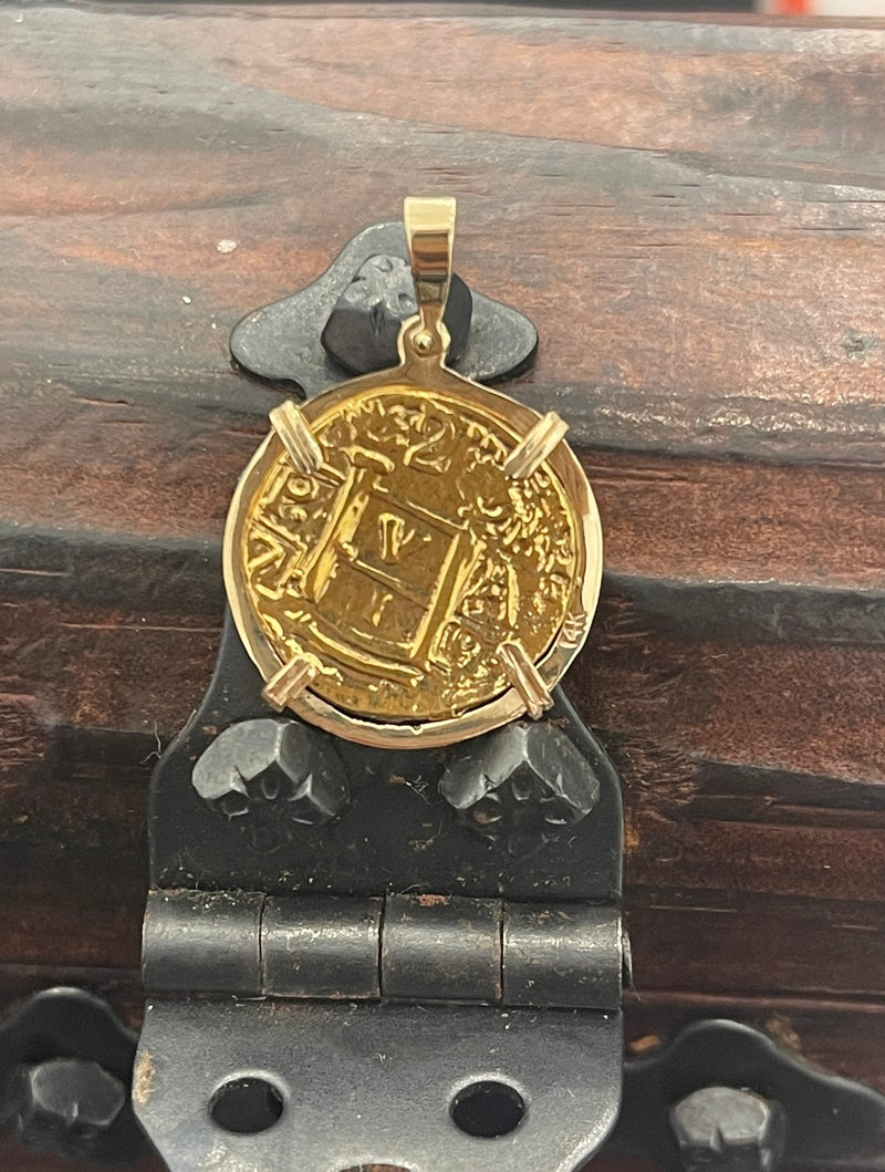 14K REAL GOLD HANDMADE ATOCHA SHIPWRECK COIN PENDANT