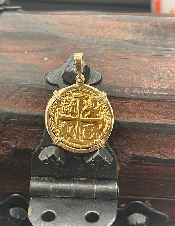 14K REAL GOLD HANDMADE ATOCHA SHIPWRECK COIN PENDANT