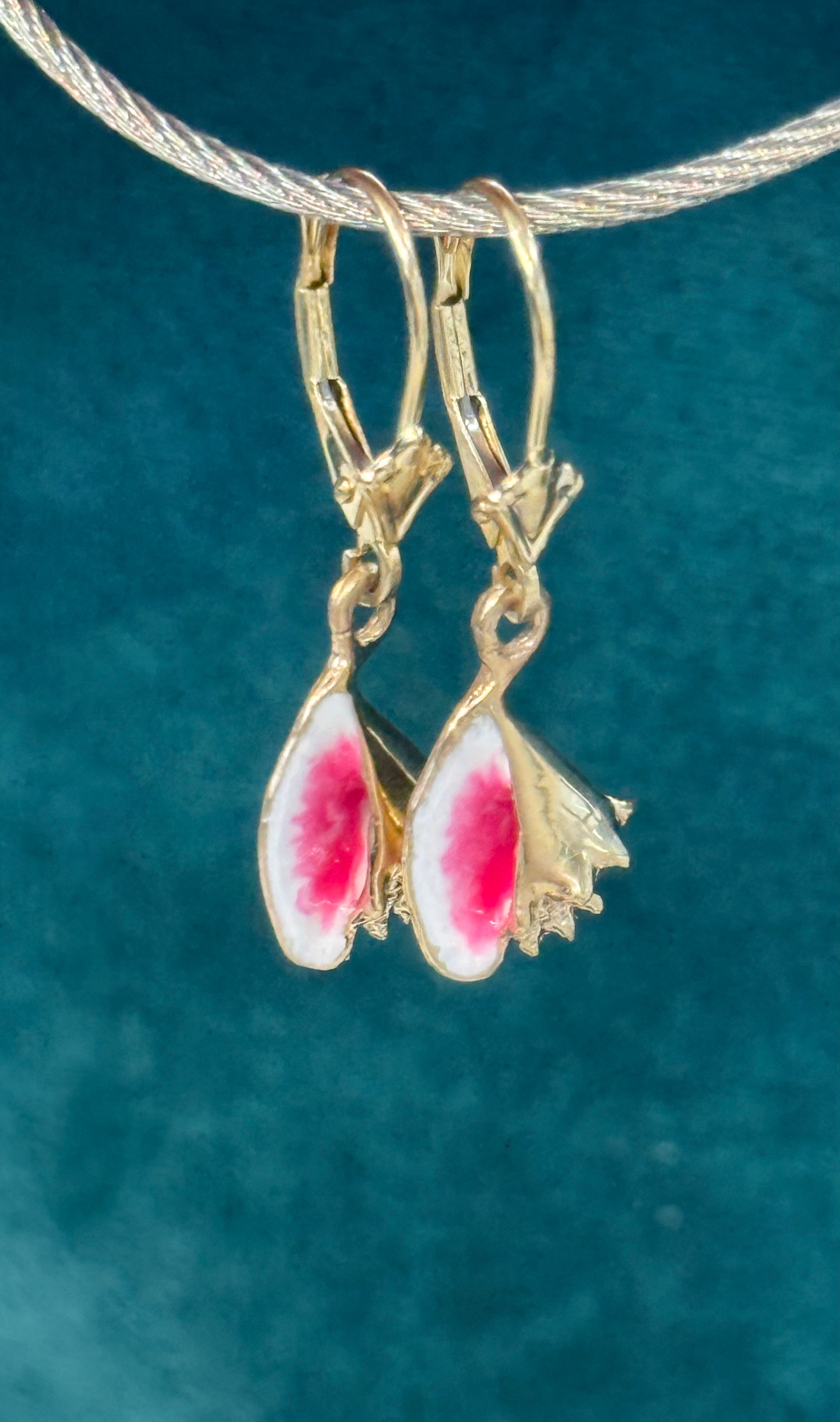 14K REAL SOLID GOLD HANDMADE MINI CONCH SHELL EARRINGS