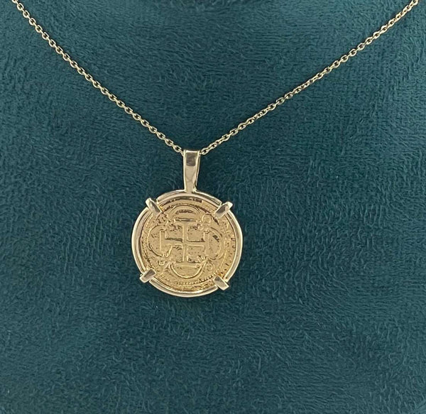 ATOCHA SHIPWRECK GOLD COIN PENDANT HANDMADE WITH 14k SOLID GOLD WITH 14k REAL GOLD CHAIN 18” LONG