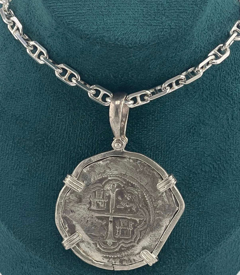 NUESTRA SENORA DE ATOCHA SOLID SILVER LARGE 8 REALE SIZE COIN PENDANT