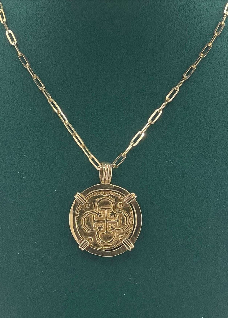 ATOCHA SHIPWRECK 14k SOLID GOLD COIN PENDANT WITH 14k GOLD CHAIN 22” LONG